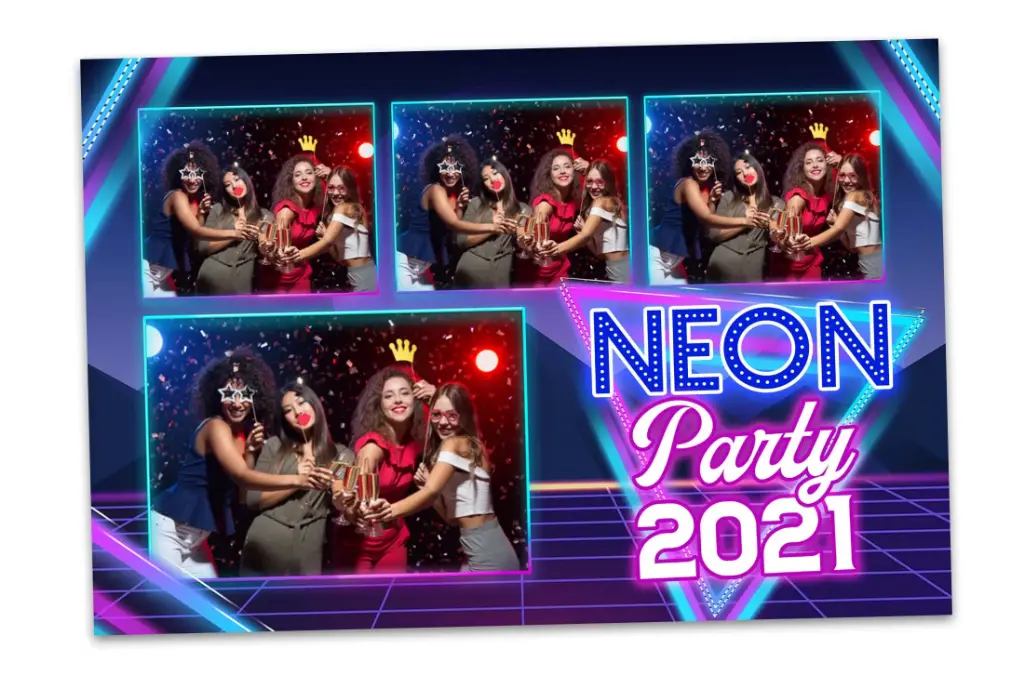 [BT-0008] Neon Retro Party 4x6 Photo Booth Template for Birthdays, Company Events, and School Homecoming/HOCO