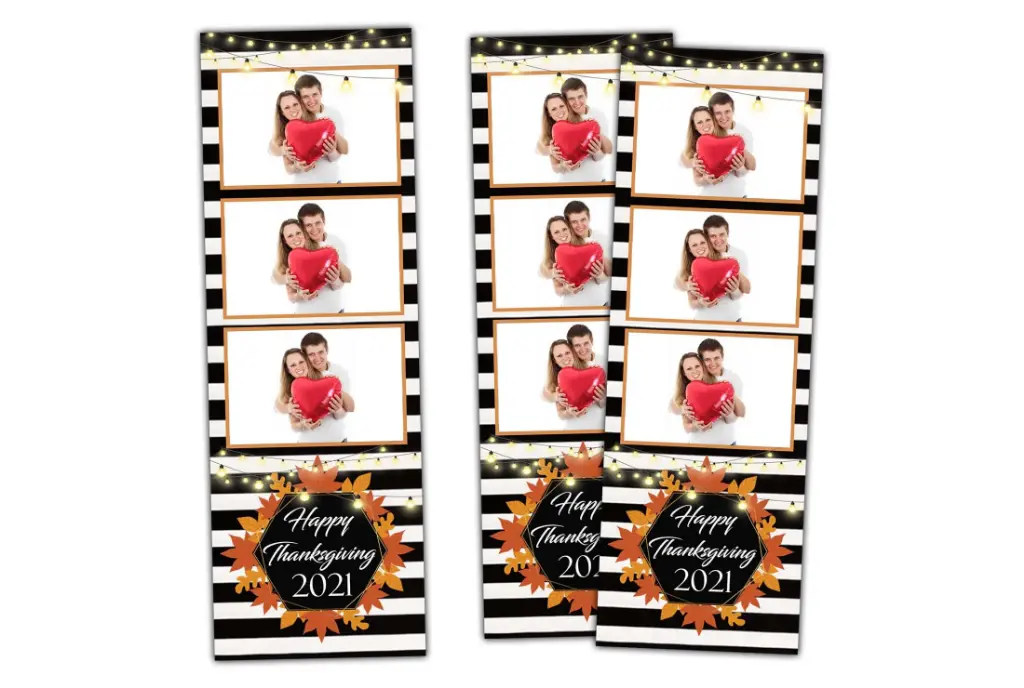 Thanksgiving 2x6 Photo Booth Strips with Fall Leaves and String Lights for Thanksgiving Celebrations, Anniversaries, and Birthdays
