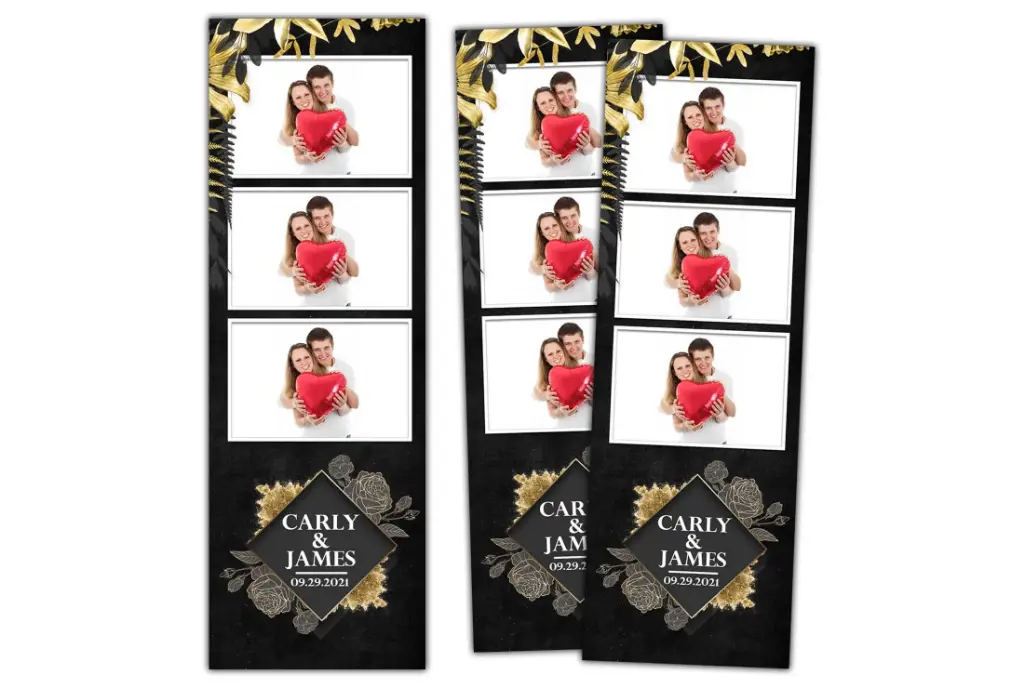 [BT-0012] Elegant Black and Gold Wedding 2x6 Photo Booth Template Strips  for Weddings, Anniversaries, and Birthdays