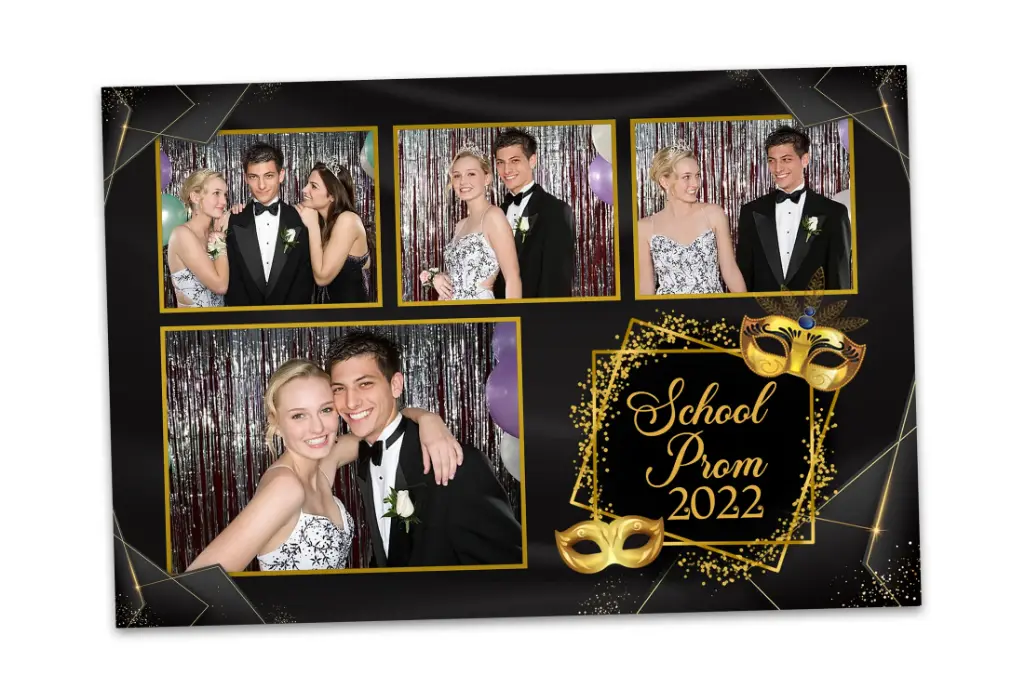 Black and Gold Mardi Gras Photo Booth 4x6 Template for Masquerade Party, Prom, Birthday, School HOCO/Homecoming