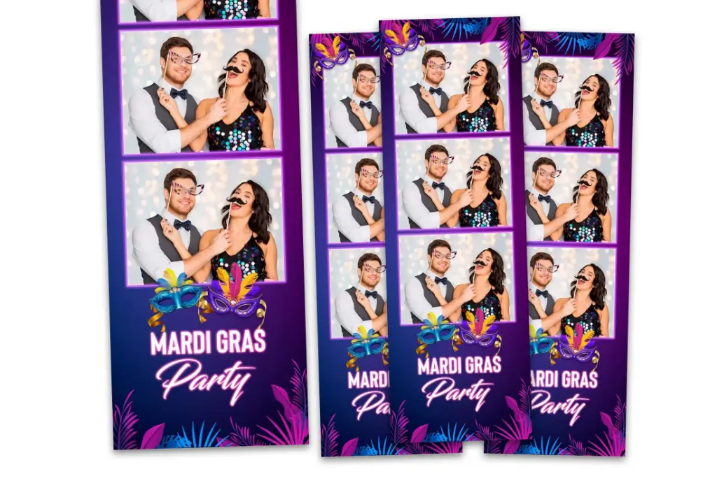 Mardi Gras Neon 2x6 Photo Booth Template for Masquerade Party, Homecoming/HOCO, and Birthday Celebrations