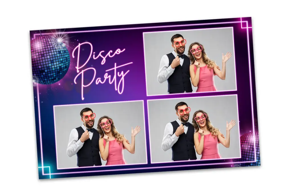 [BT-0017] Neon Disco Party 4x6 Photo Booth Template for Birthdays, Homecoming/HOCO, Prom, and Year-End Party