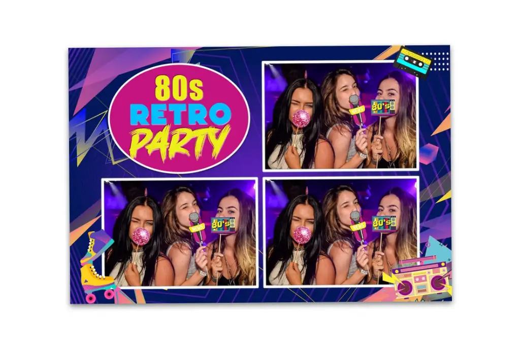 80s Retro Party 4x6 Photo Booth Template for Homecoming/HOCO, 70th 80th Birthday, Prom, and Reunions