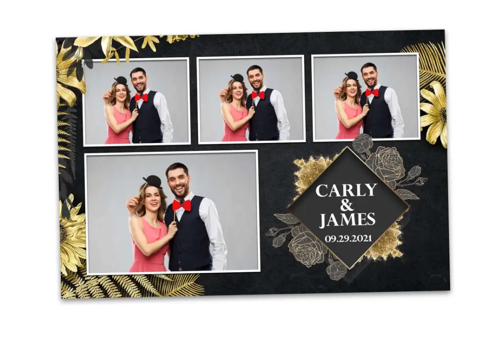 Black and Gold Elegant 4x6 Photo Booth Template for Weddings, Birthdays, Bat Mitzvah, Anniversaries, and Company Events