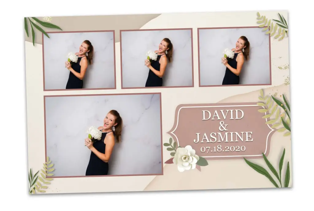 Dusty Rose with Flower and Leaves 4x6 Photo Booth Template for Wedding, Anniversary, Birthdays