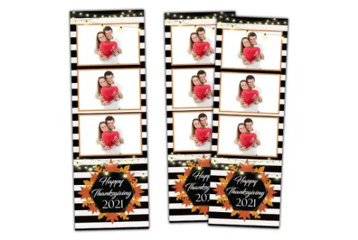 [BT-0011] Thanksgiving 2x6 Photo Booth Strips with Fall Leaves and String Lights for Thanksgiving Celebrations, Anniversaries, and Birthdays