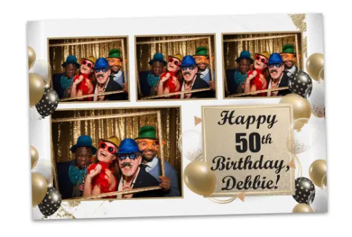 [BT-0005] White Gold Black with Balloons 4x6 Photo Booth Template for 40th, 50th, 60th, 65th Birthdays